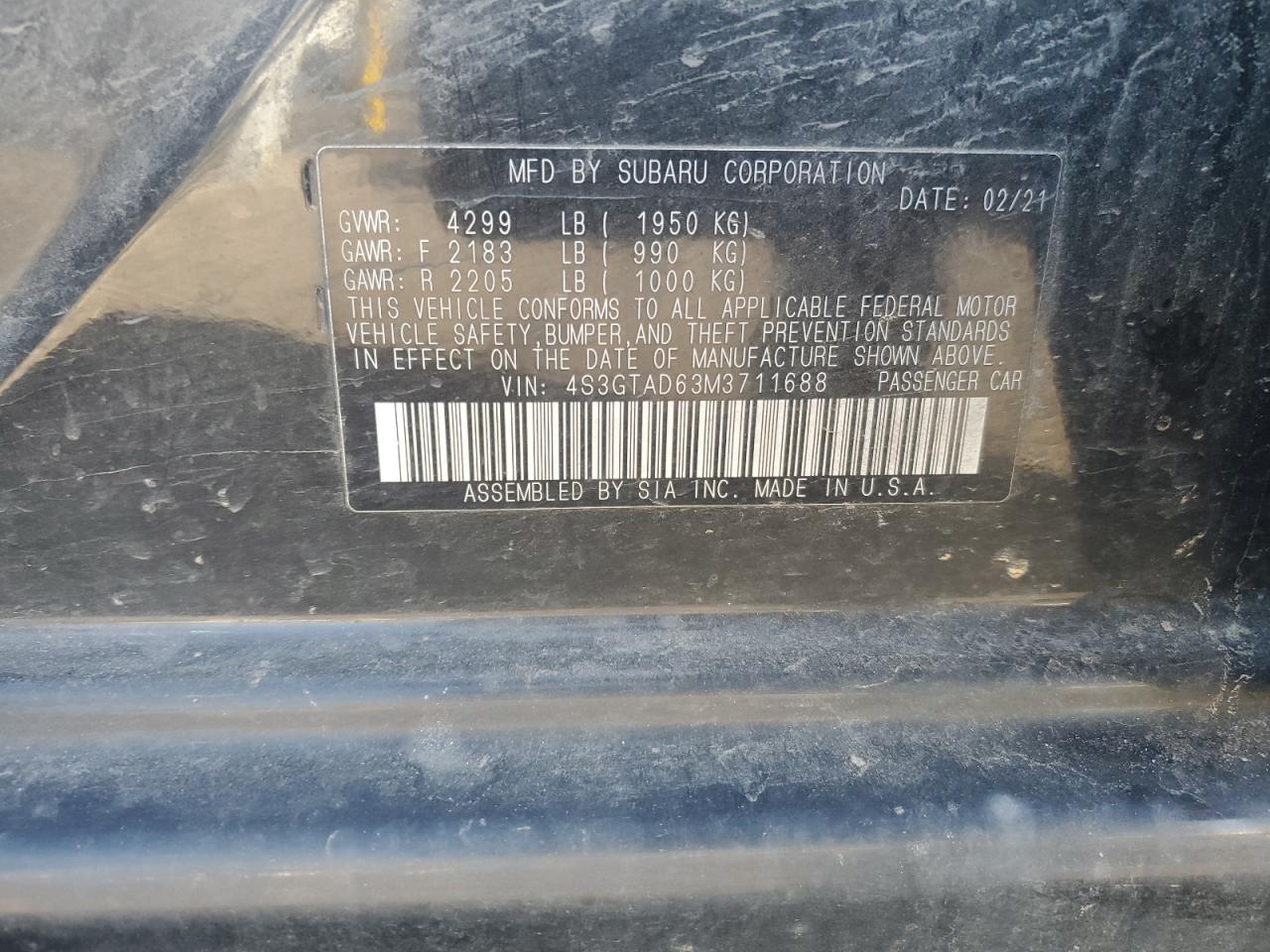 2021 Subaru Impreza VIN 4S3GTAD63M3711688 Copart auction photo, side / rear end damage thumbnail 13