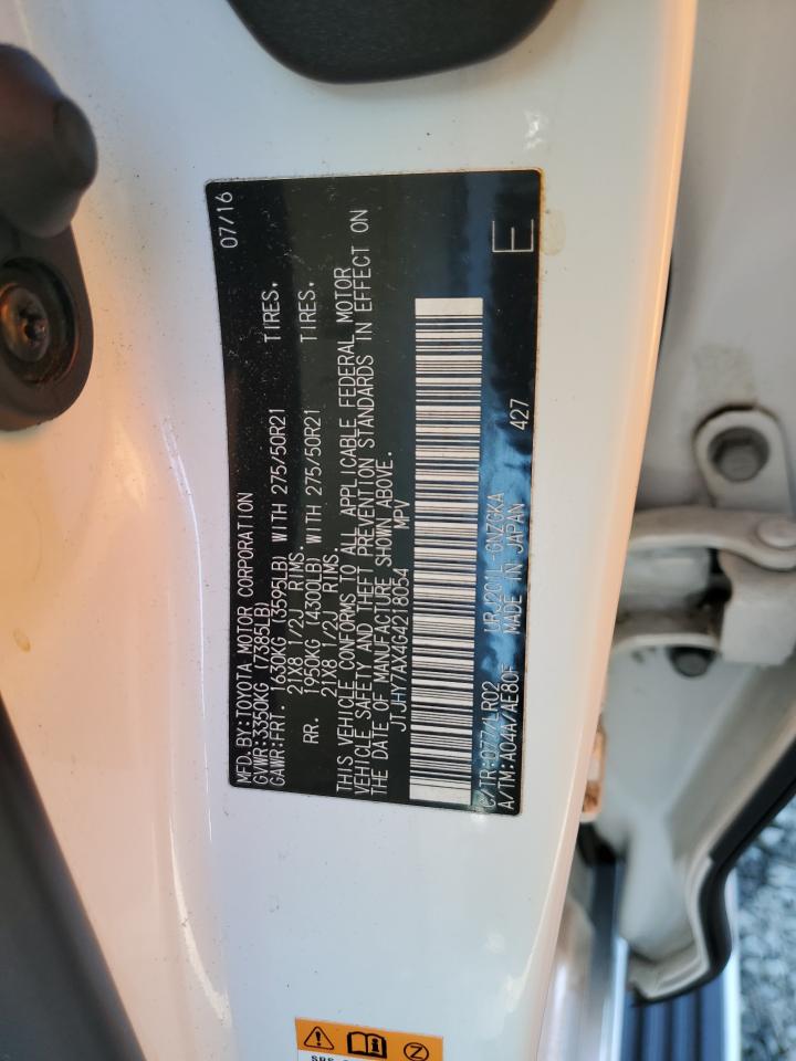 2016 Lexus LX VIN JTJHY7AX4G4218054 Copart auction photo, front end damage thumbnail 14