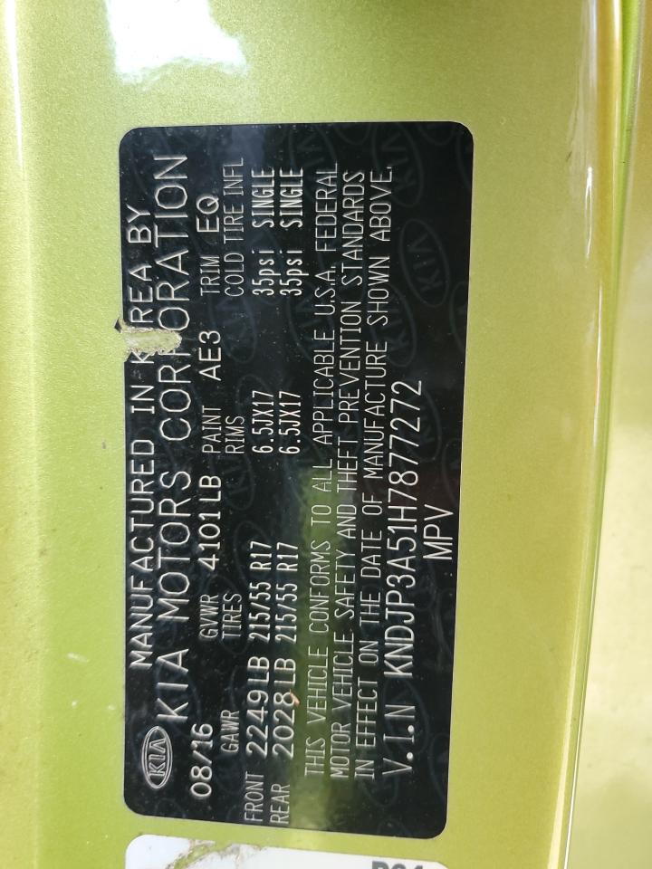 2017 KIA Soul VIN KNDJP3A51H7877272 Copart auction photo, water/flood damage thumbnail 13