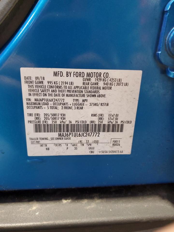 2018 Ford EcoSport VIN MAJ6P1UL6JC247772 Copart auction photo, front end damage thumbnail 14