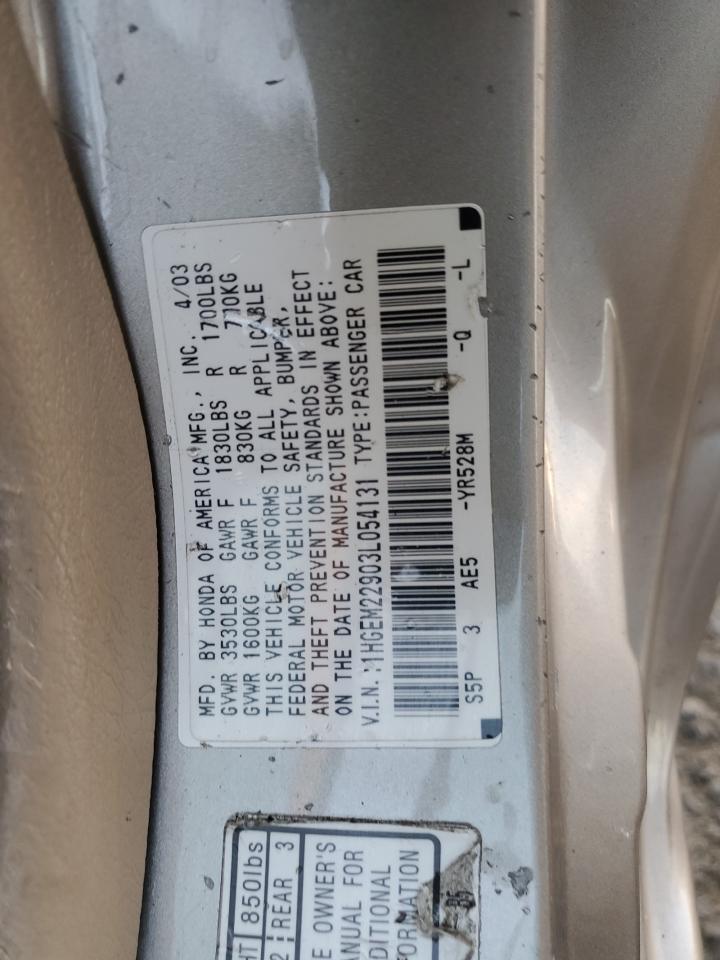 2003 Honda Civic VIN 1HGEM22903L054131 Copart auction photo, rollover damage thumbnail 12