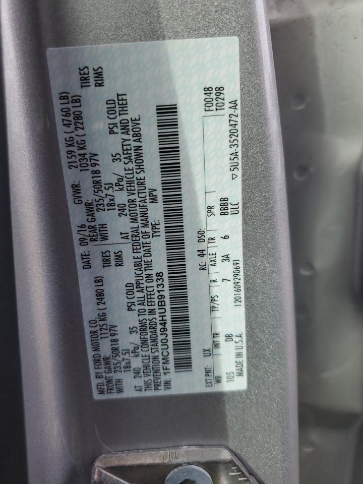 2017 Ford Escape VIN 1FMCU0J94HUB91338 Copart auction photo, all over damage thumbnail 14