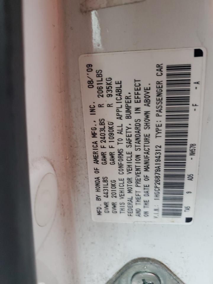 2009 Honda Accord VIN 1HGCP26879A194312 Copart auction photo, side / front end damage thumbnail 14
