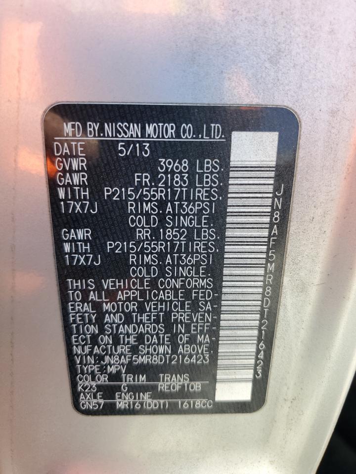 2013 Nissan Juke VIN JN8AF5MR8DT216423 Copart auction photo, front end damage thumbnail 12