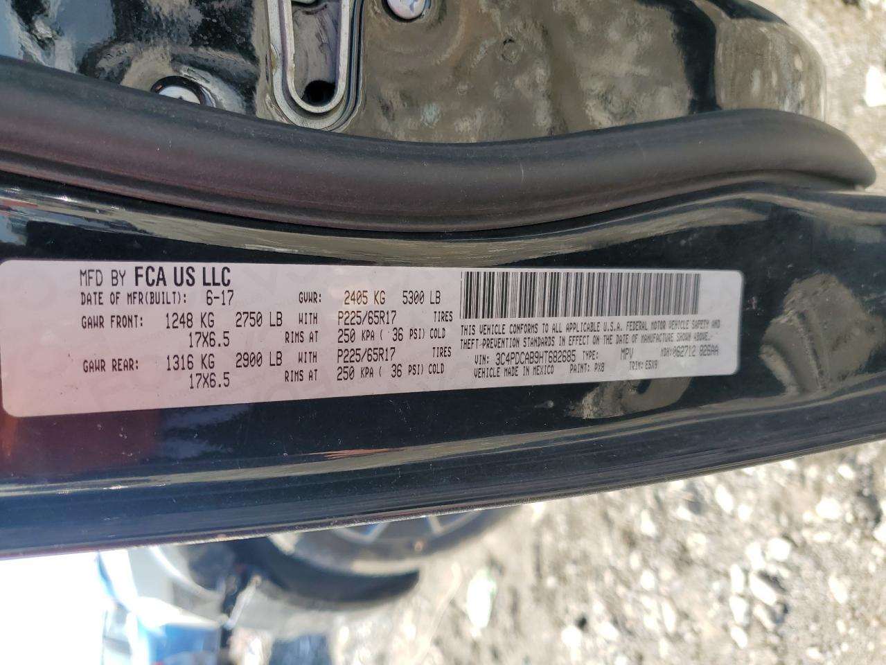 2017 Dodge Journey VIN 3C4PDCAB9HT682685 Copart auction photo, rear end / side damage thumbnail 13