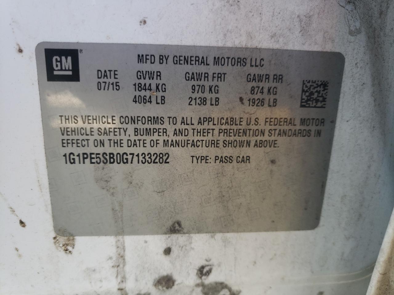 2016 Chevrolet Cruze VIN 1G1PE5SB0G7133282 Copart auction photo, front end / minor dent/scratches damage thumbnail 12