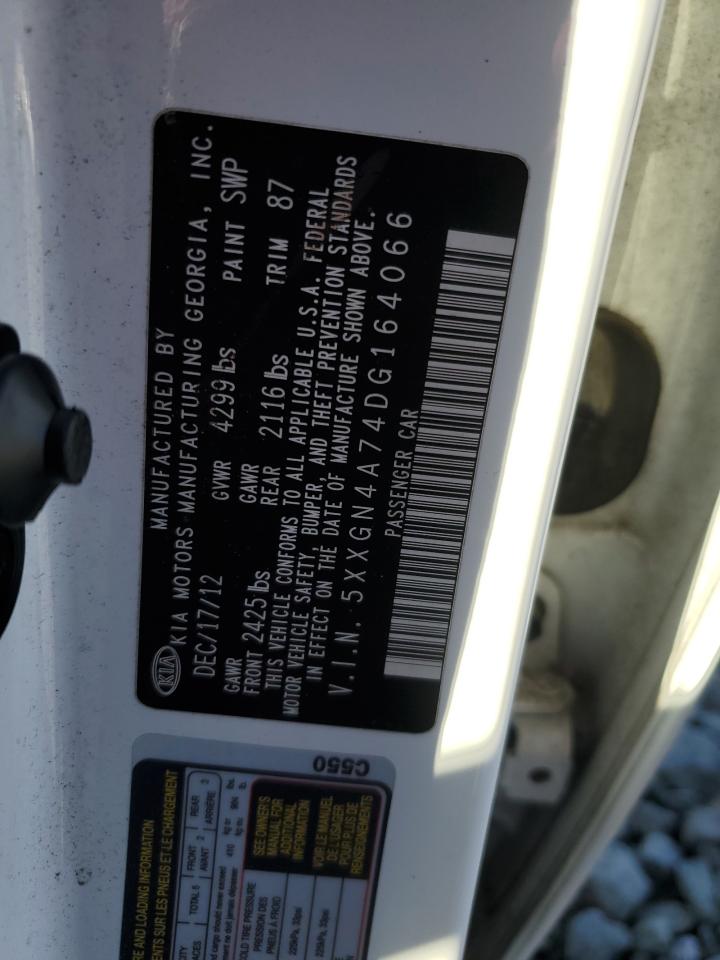 2013 KIA Optima VIN 5XXGN4A74DG164066 Copart auction photo, rear end / side damage thumbnail 12