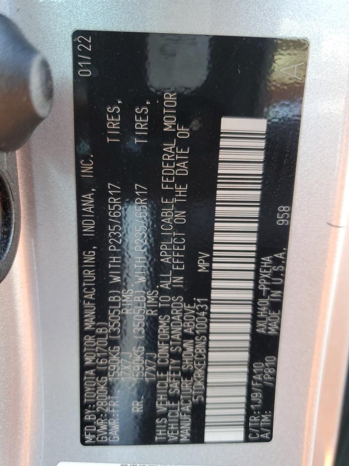 2022 Toyota Sienna VIN 5TDKRKEC8NS100431 Copart auction photo, front end damage thumbnail 14