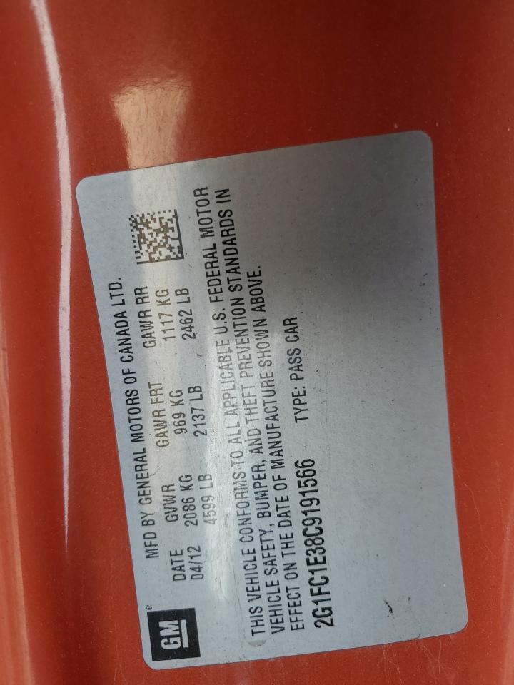 2012 Chevrolet Camaro VIN 2G1FC1E38C9191566 Copart auction photo, front end damage thumbnail 13