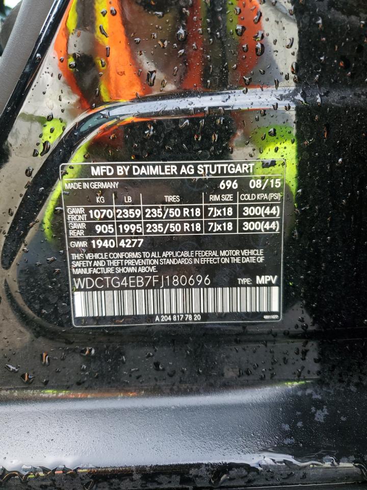 2015 Mercedes-Benz GLA-klasse VIN WDCTG4EB7FJ180696 Copart auction photo, front end damage thumbnail 14