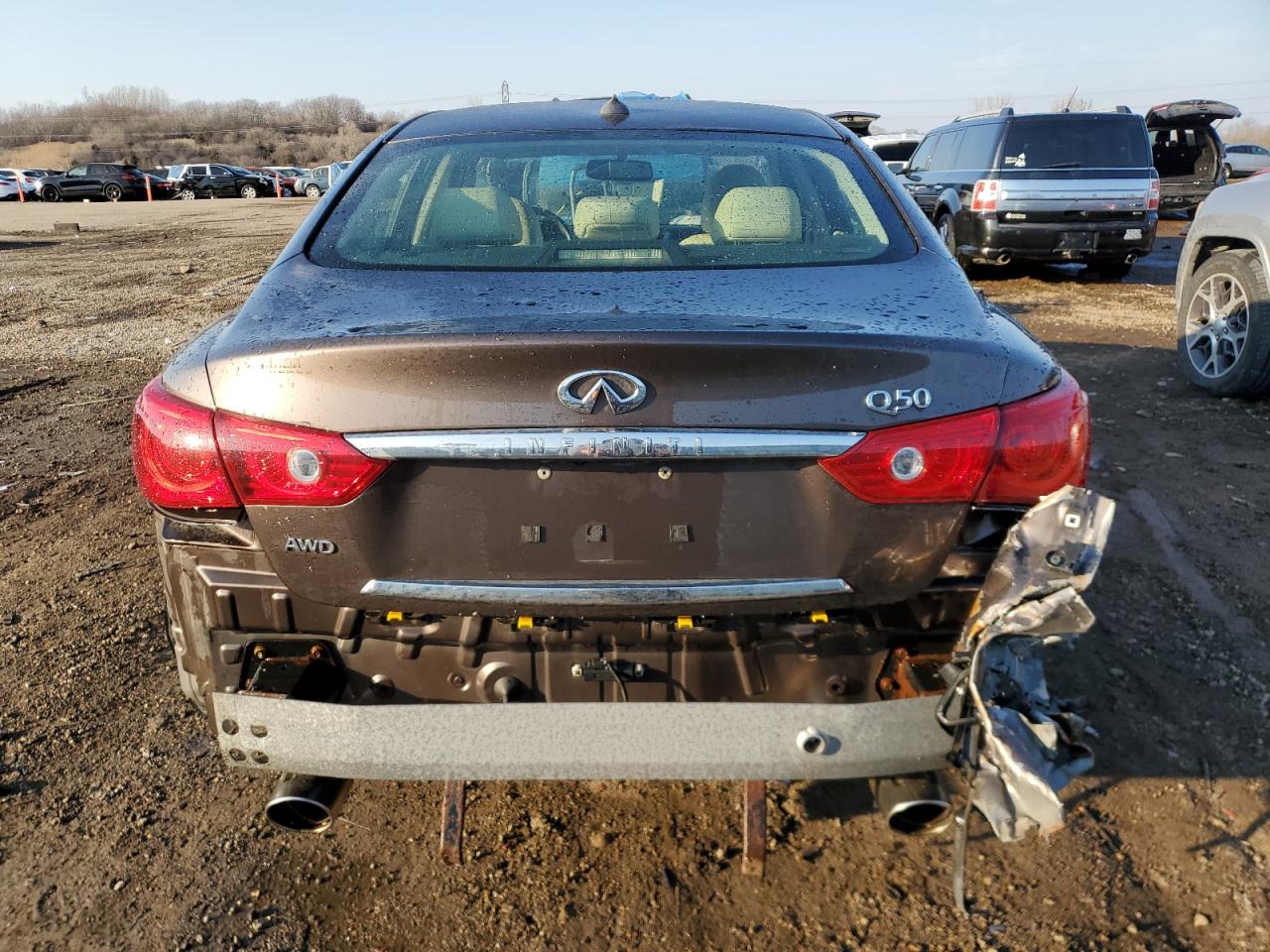 2014 Infiniti Q50 VIN JN1BV7AR7EM706711 Copart auction photo, rear end / side damage thumbnail 6