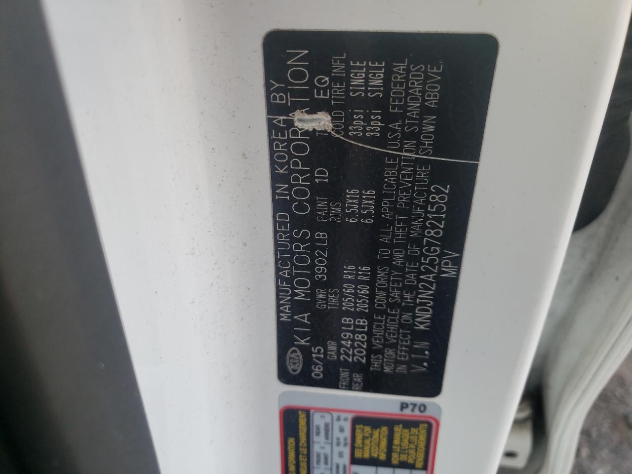 2016 KIA Soul VIN KNDJN2A25G7821582 Copart auction photo, front end damage thumbnail 14