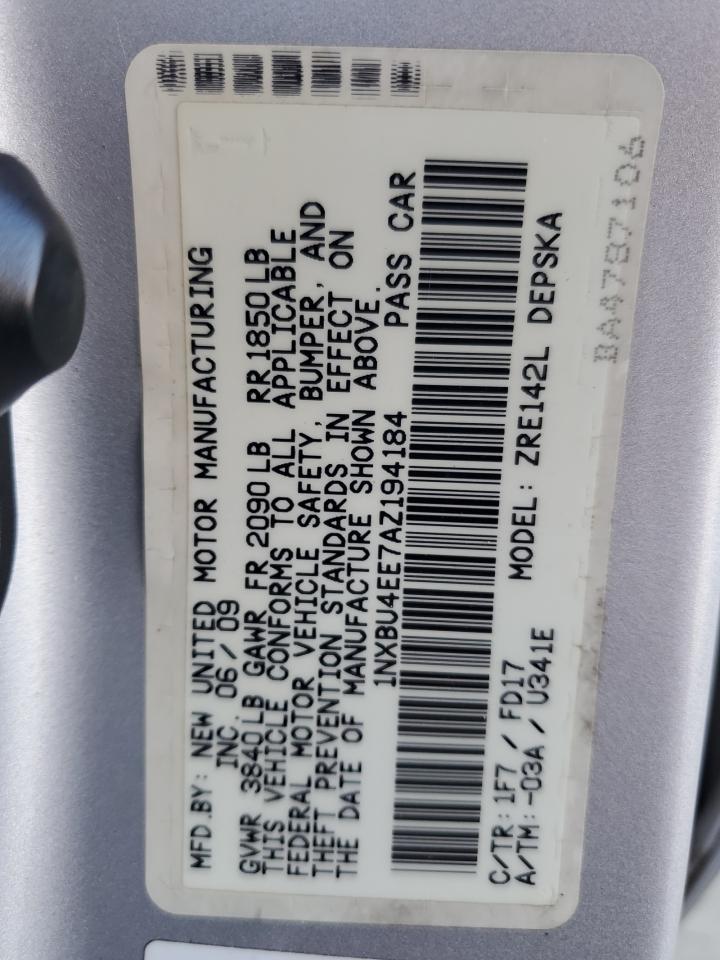 2010 Toyota Corolla VIN 1NXBU4EE7AZ194184 Copart auction photo, front end / side damage thumbnail 12