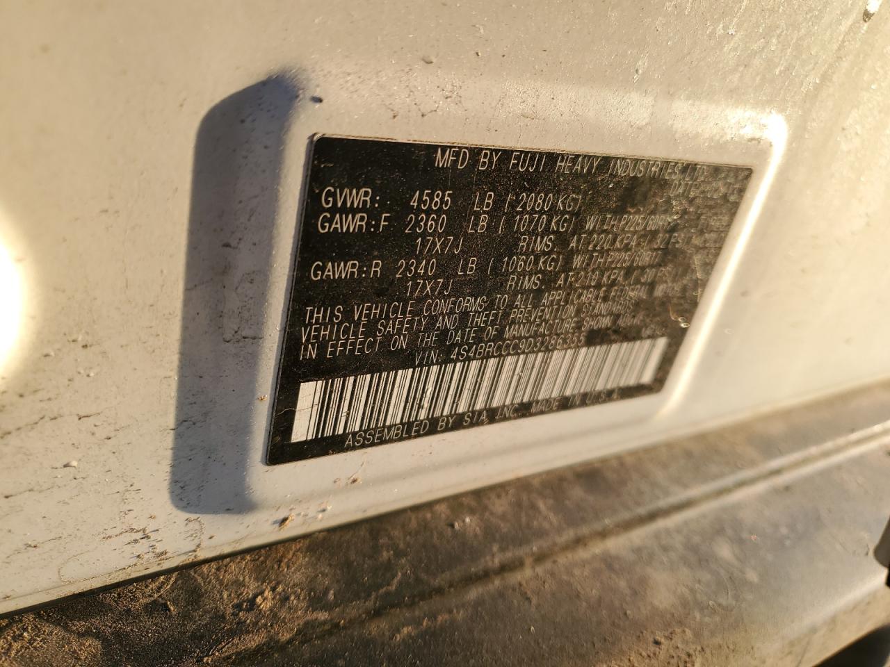 2013 Subaru Outback VIN 4S4BRCCC9D3286355 Copart auction photo, front end damage thumbnail 15