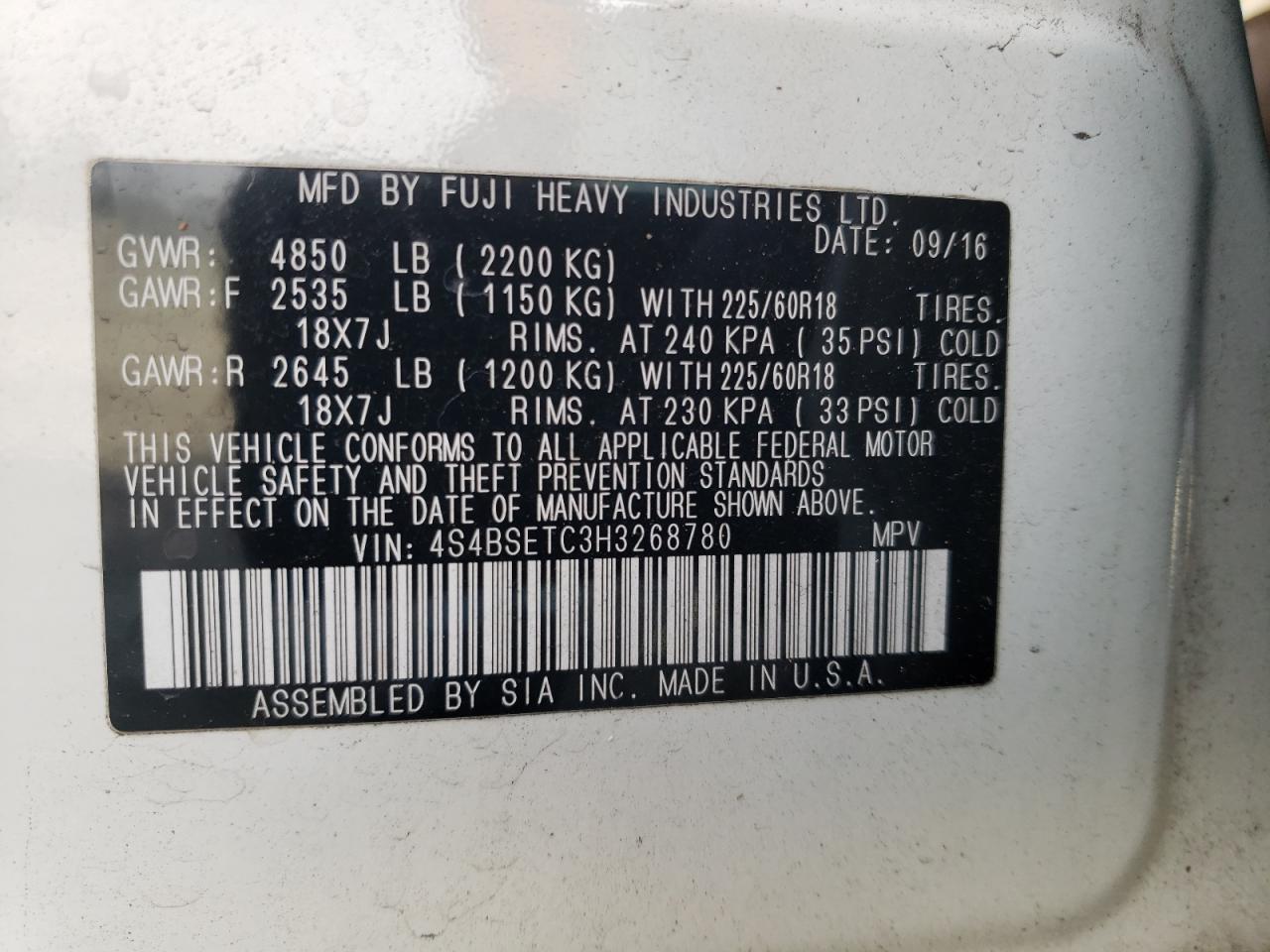 2017 Subaru Outback VIN 4S4BSETC3H3268780 Copart auction photo, rear end damage thumbnail 14
