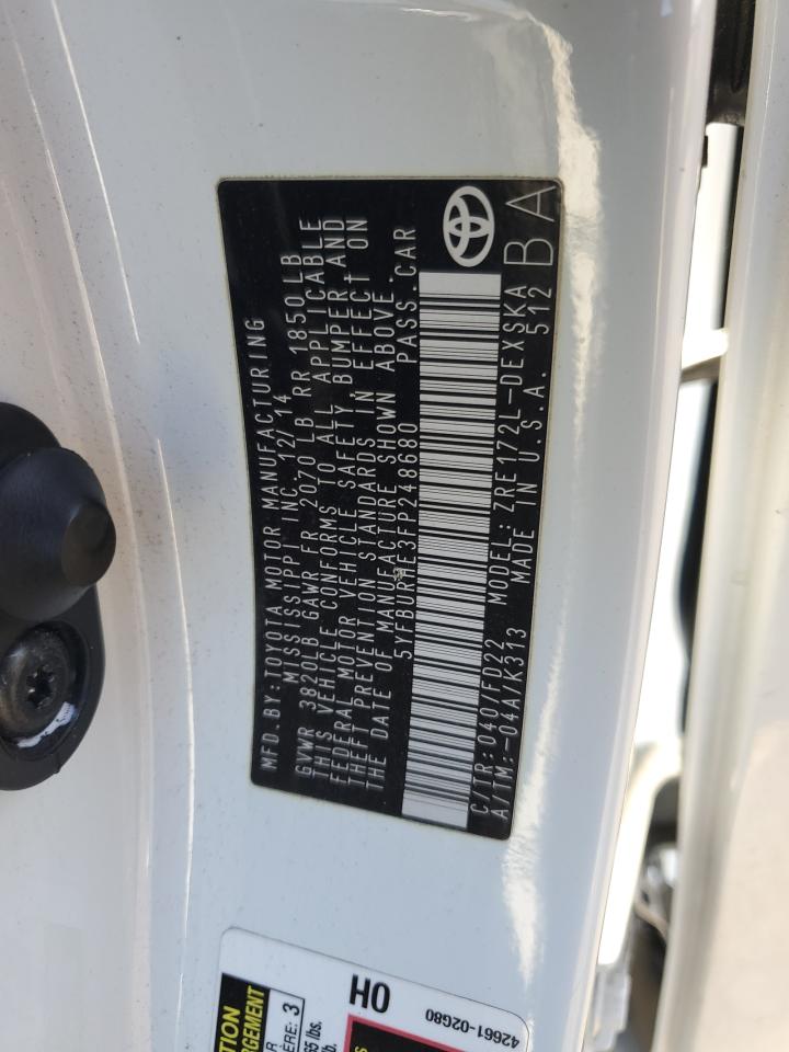2015 Toyota Corolla VIN 5YFBURHE3FP248680 Copart auction photo, front end damage thumbnail 15