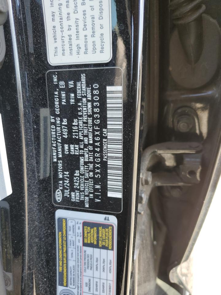 2015 KIA Optima VIN 5XXGR4A6XFG383080 Copart auction photo, front end damage thumbnail 12