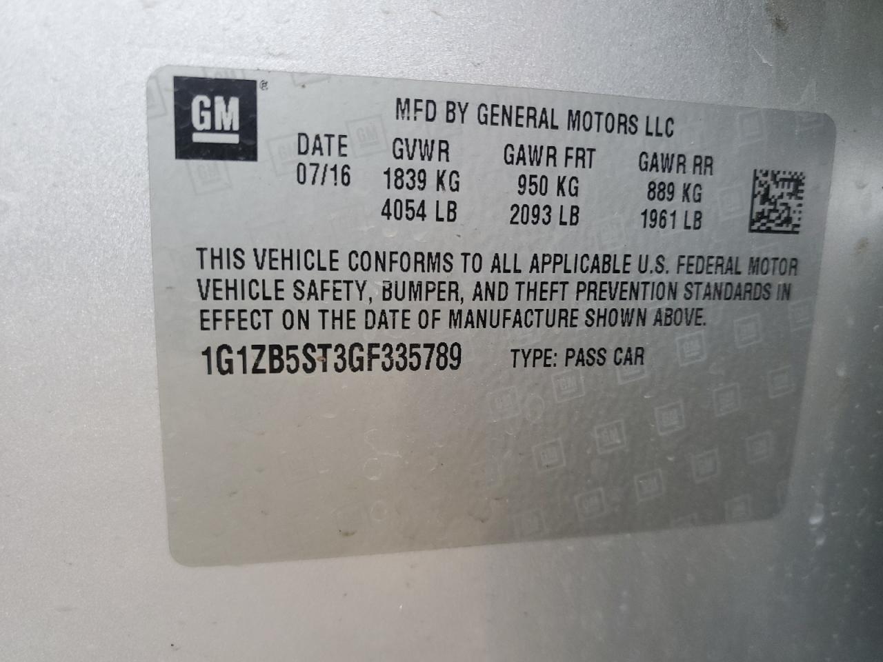 2016 Chevrolet Malibu VIN 1G1ZB5ST3GF335789 Copart auction photo, all over damage thumbnail 12