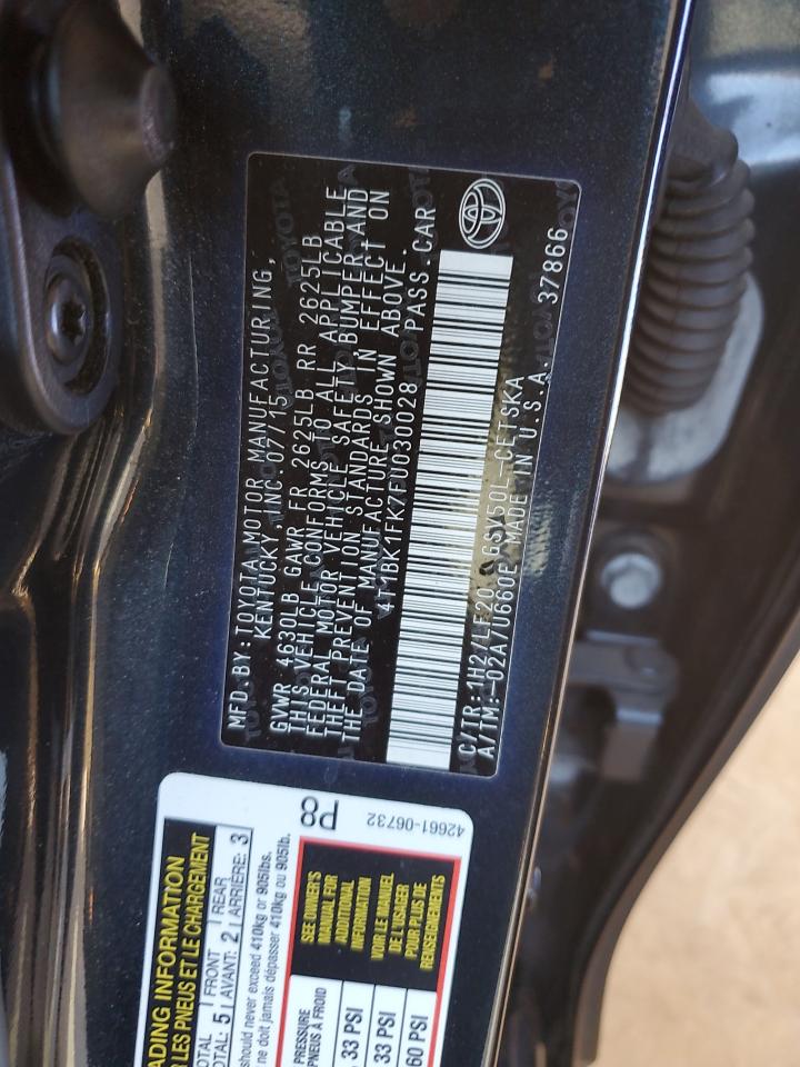 2015 Toyota Camry VIN 4T1BK1FK7FU030028 Copart auction photo, rear end damage thumbnail 12