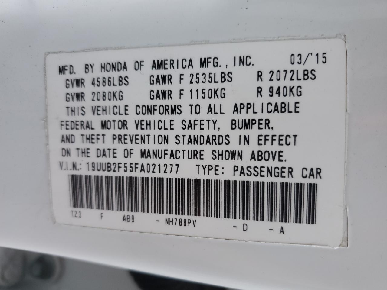 2015 Acura TLX VIN 19UUB2F55FA021277 Copart auction photo, rear end damage thumbnail 12