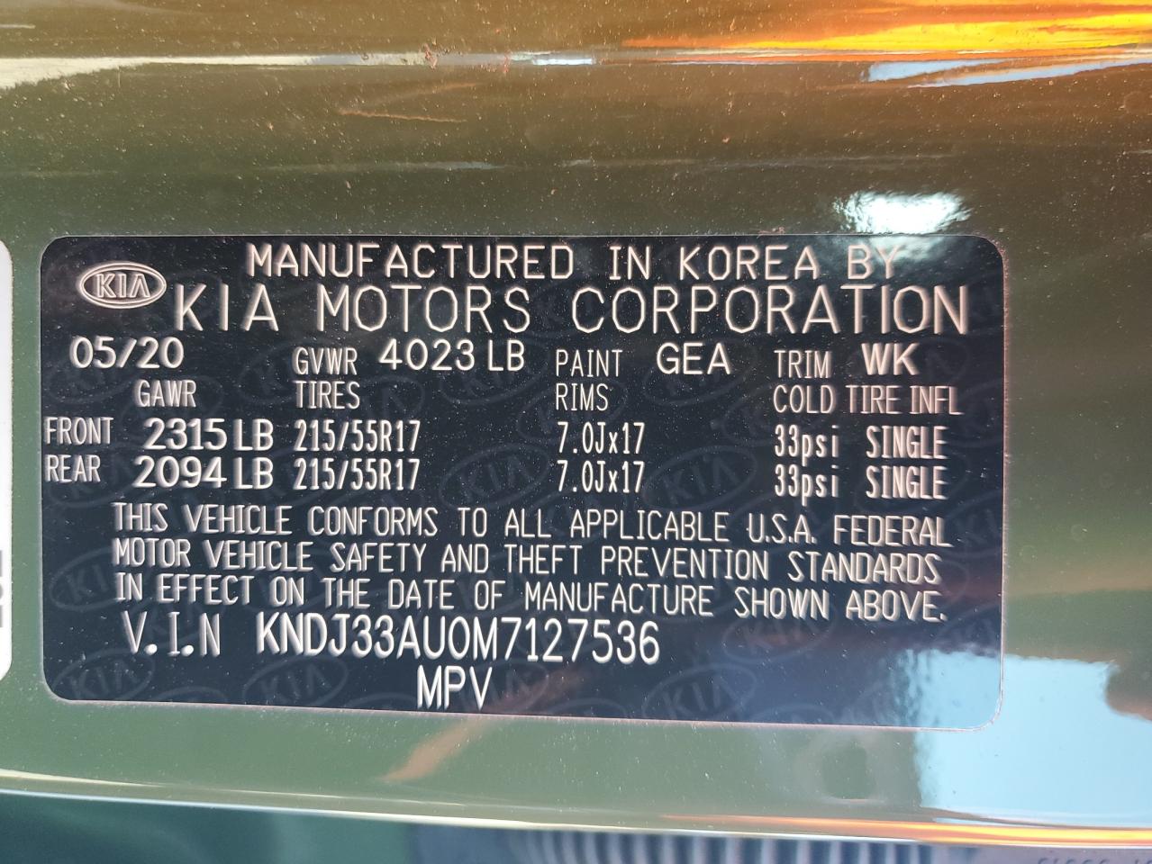 2021 KIA Soul VIN KNDJ33AU0M7127536 Copart auction photo, front end / minor dent/scratches damage thumbnail 12
