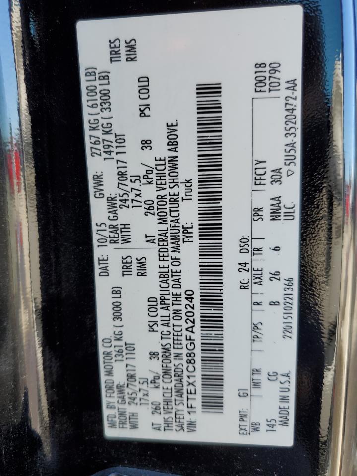 2016 Ford F-150 VIN 1FTEX1C88GFA20240 Copart auction photo, front end damage thumbnail 12