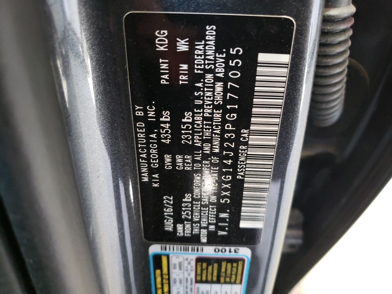 2023 KIA K5 VIN 5XXG14J23PG177055 Copart auction photo, side damage thumbnail 12