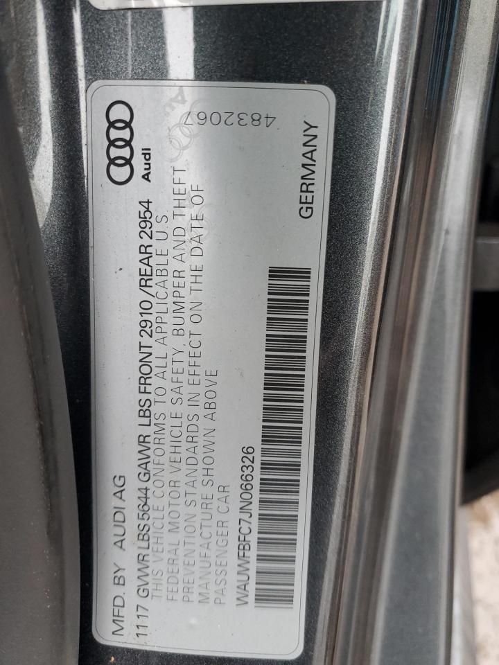 2018 Audi S7 VIN WAUWFBFC7JN066326 Copart auction photo, burn - interior / front end damage thumbnail 12