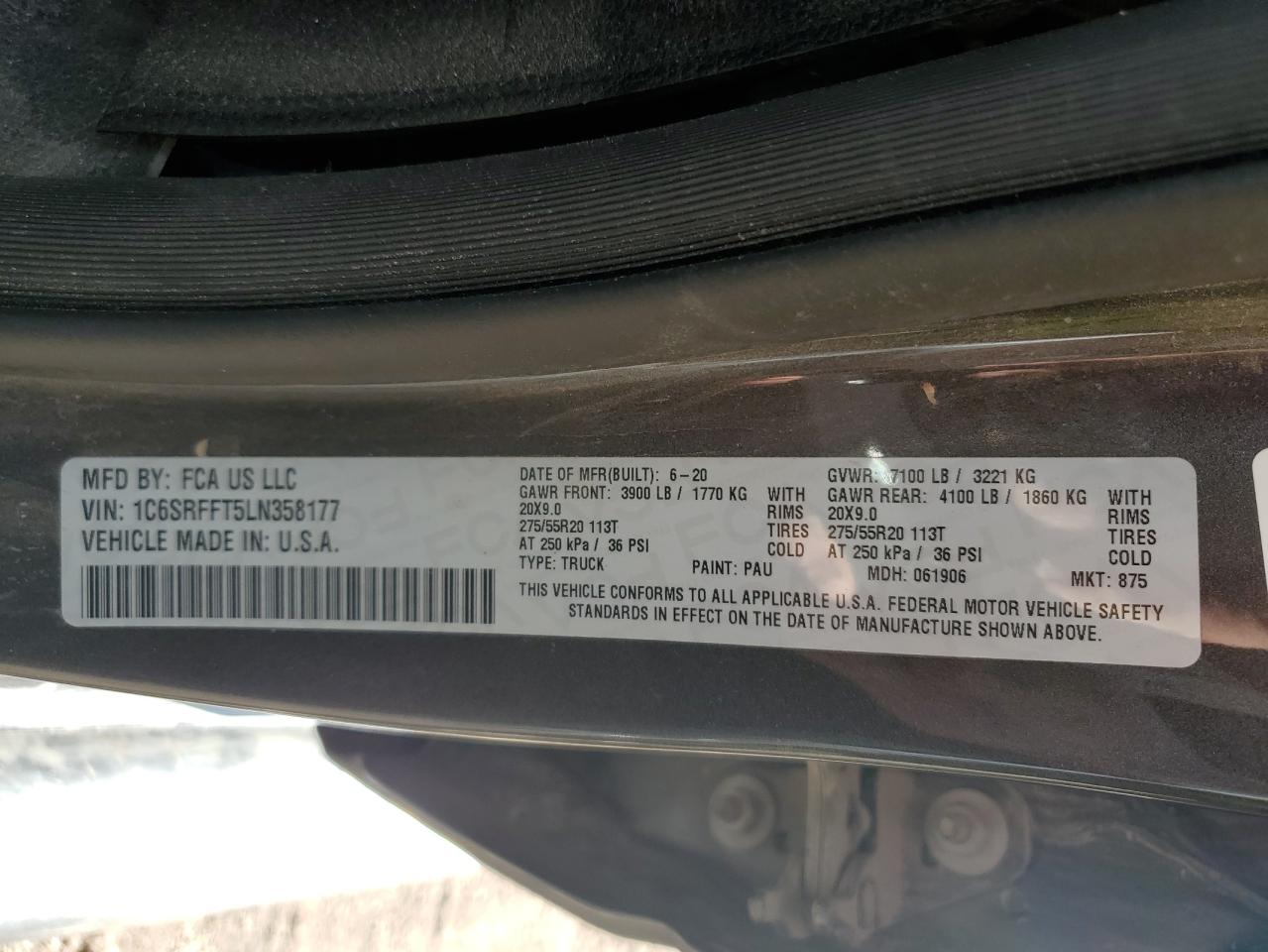 2020 RAM 1500 VIN 1C6SRFFT5LN358177 Copart auction photo, all over damage thumbnail 12