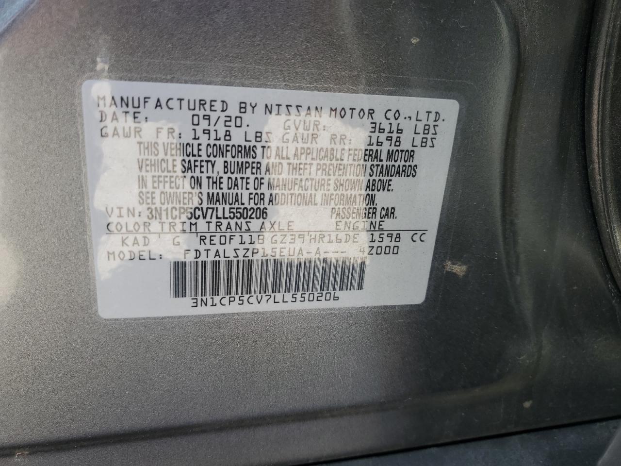 2020 Nissan Kicks VIN 3N1CP5CV7LL550206 Copart auction photo, front end damage thumbnail 12