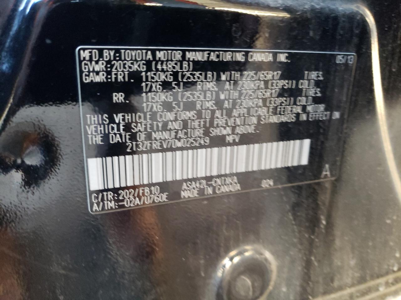 2013 Toyota RAV 4 VIN 2T3ZFREV7DW025249 Copart auction photo, rear end / side damage thumbnail 15
