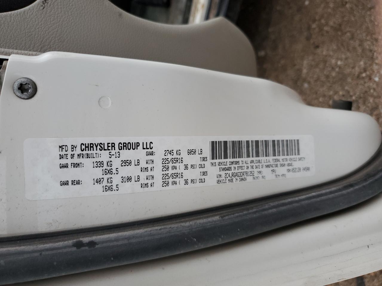 2013 RAM Cargo Van Tradesman VIN 2C4JRGAG3DR781252 Copart auction photo, rear end damage thumbnail 13
