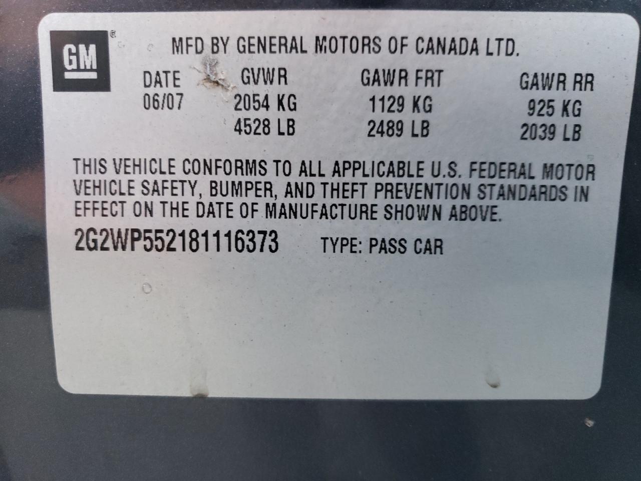 2008 Pontiac Grand Prix VIN 2G2WP552181116373 Copart auction photo, front end / hail damage thumbnail 13