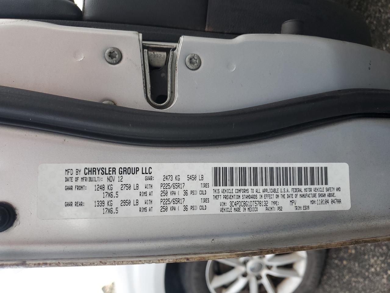 2013 Dodge Journey VIN 3C4PDCBG1DT578132 Copart auction photo, side / front end damage thumbnail 14