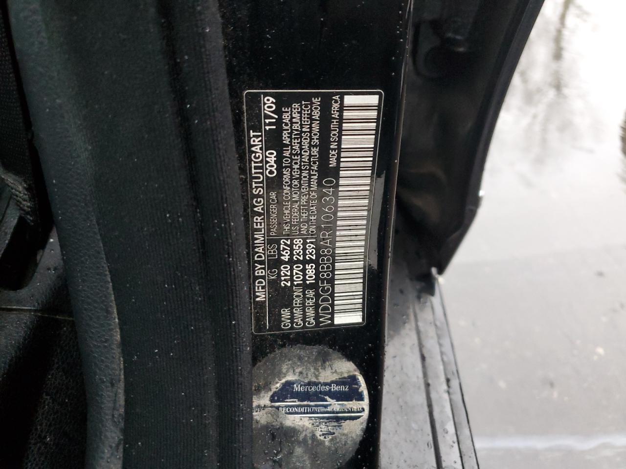2010 Mercedes-Benz C-klasse VIN WDDGF8BB8AR106340 Copart auction photo, minor dent/scratches damage thumbnail 12