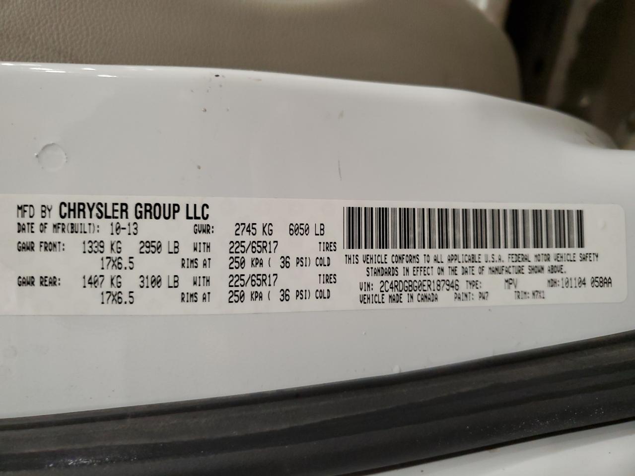 2014 Dodge Caravan VIN 2C4RDGBG0ER187946 Copart auction photo, front end / minor dent/scratches damage thumbnail 13