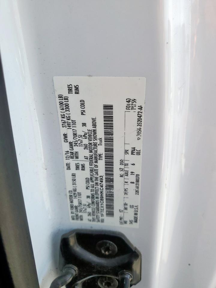 2017 Ford F-150 VIN 1FTEX1C89HKC47493 Copart auction photo, rear end / front end damage thumbnail 12