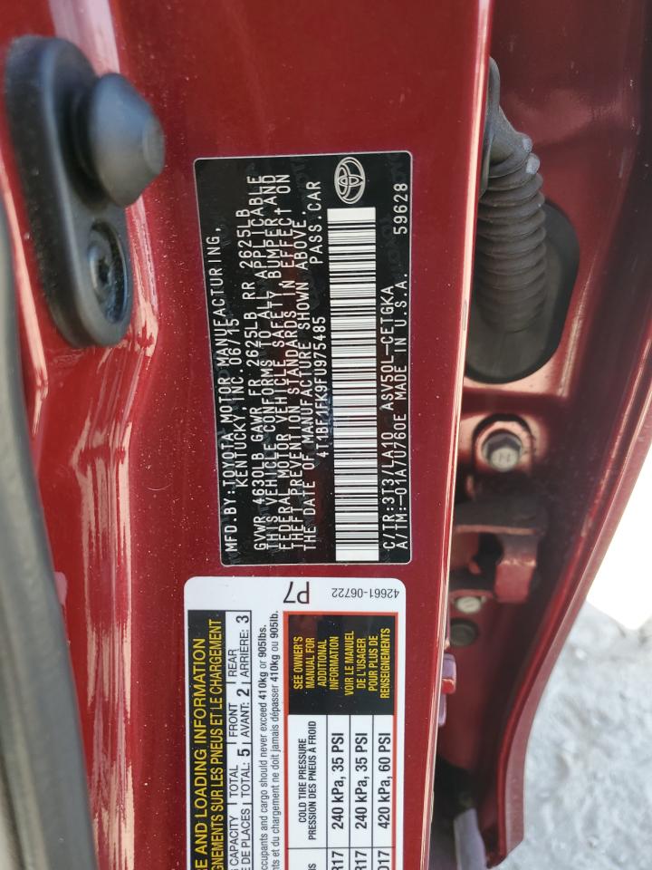 2015 Toyota Camry VIN 4T1BF1FK9FU975485 Copart auction photo, front end damage thumbnail 13