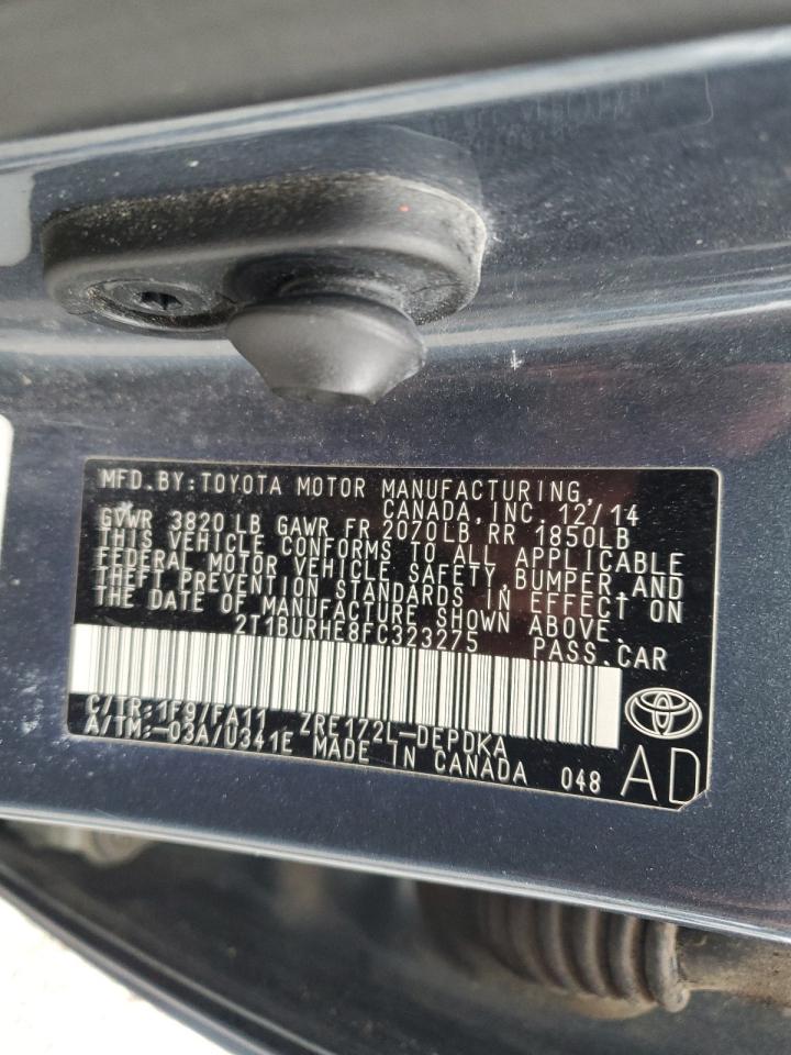 2015 Toyota Corolla VIN 2T1BURHE8FC323275 Copart auction photo, front end / side damage thumbnail 12