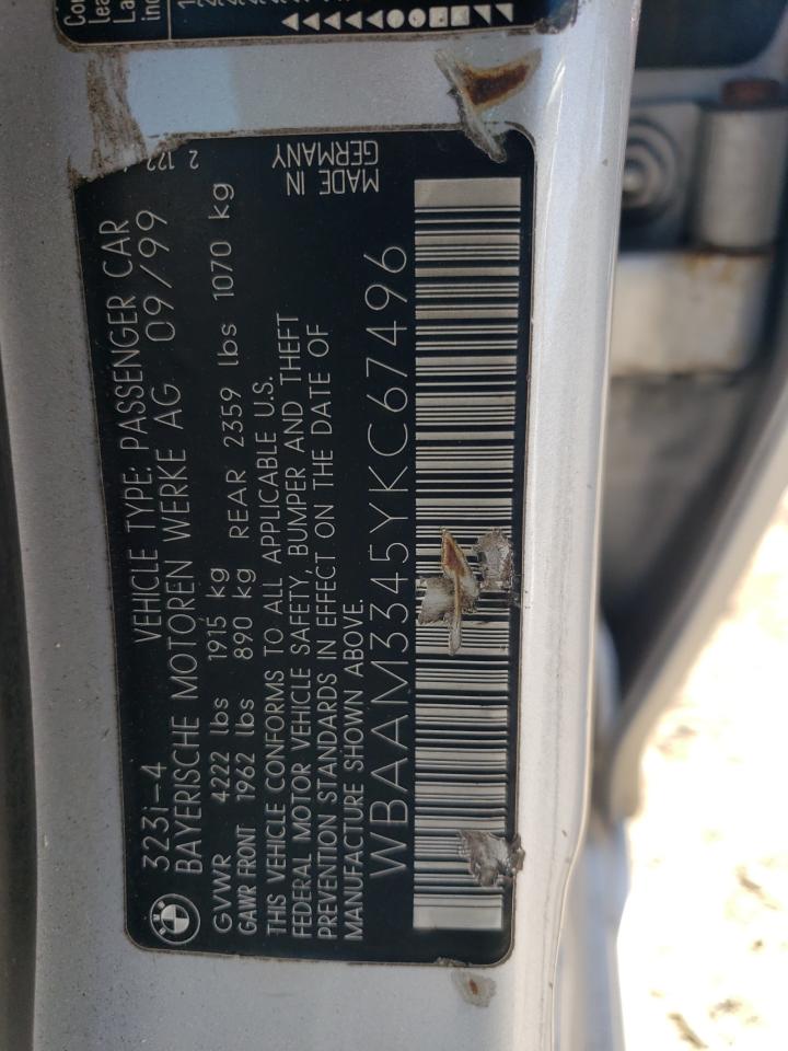 2000 BMW 3er VIN WBAAM3345YKC67496 Copart auction photo, front end / undercarriage damage thumbnail 12
