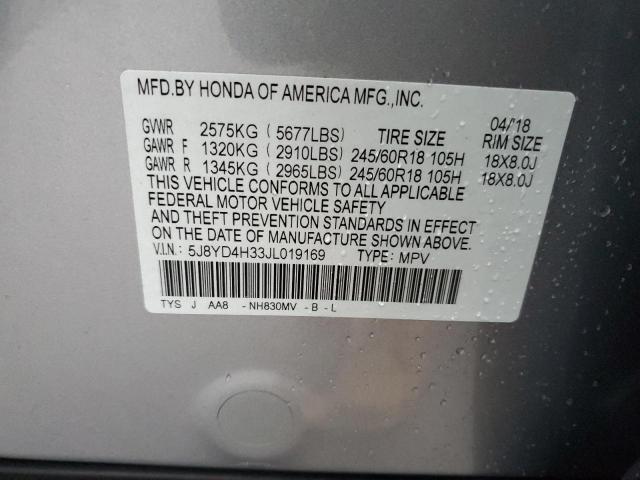 2018 Acura MDX VIN 5J8YD4H33JL019169 Copart auction photo, side damage thumbnail 13