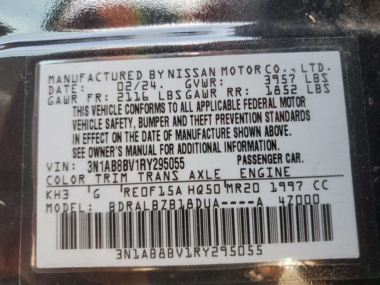 2024 Nissan Sentra VIN 3N1AB8BV1RY295055 Copart auction photo, water/flood / minor dent/scratches damage thumbnail 12