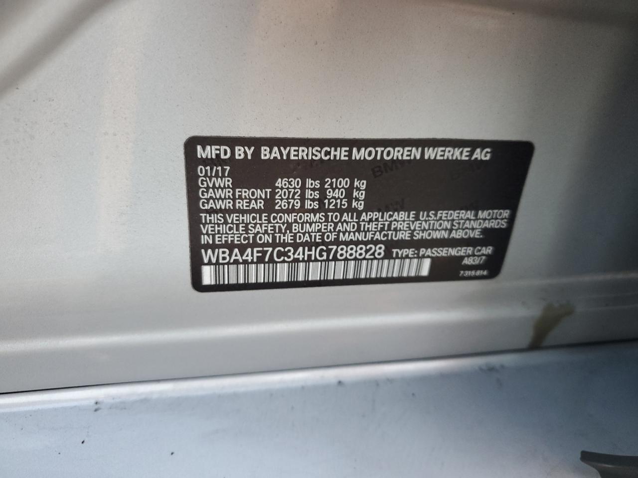 2017 BMW 4er VIN WBA4F7C34HG788828 Copart auction photo, front end / side damage thumbnail 12