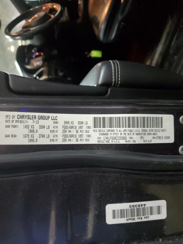 2014 Jeep Grand Cherokee VIN 1C4RJFBG8EC233826 Copart auction photo, front end / rear end damage thumbnail 13