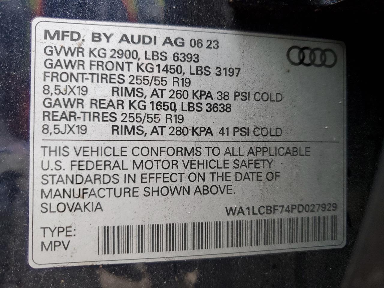 2023 Audi Q7 VIN WA1LCBF74PD027929 Copart auction photo, front end / side damage thumbnail 13