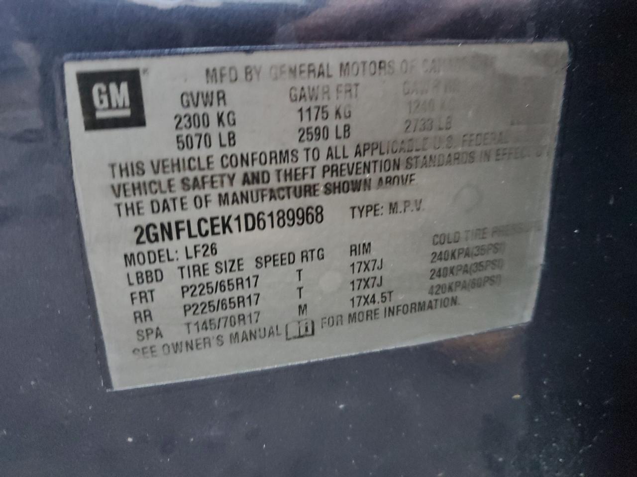 2013 Chevrolet Equinox VIN 2GNFLCEK1D6189968 Copart auction photo, front end / minor dent/scratches damage thumbnail 13