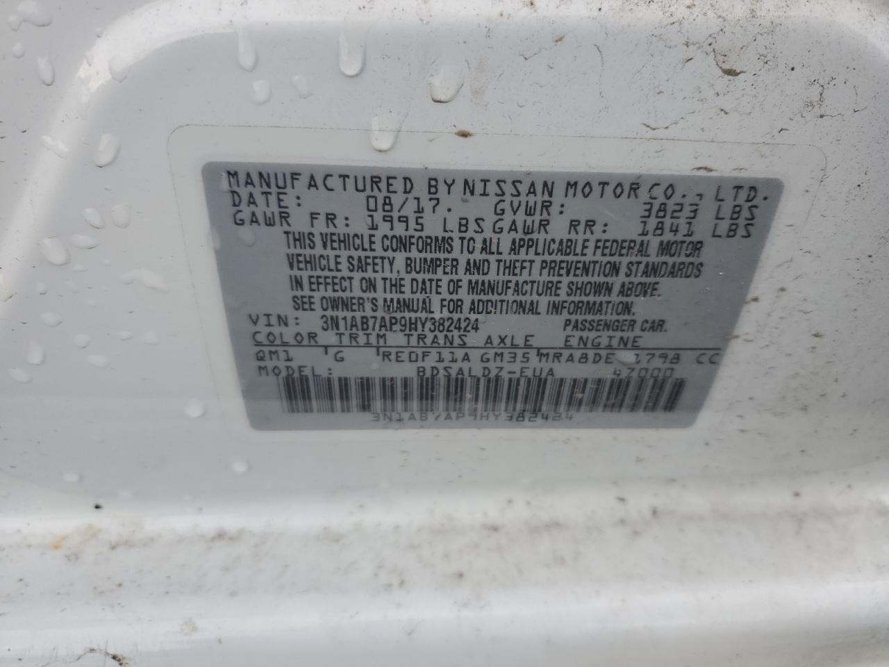 2017 Nissan Sentra VIN 3N1AB7AP9HY382424 Copart auction photo, mechanical damage thumbnail 12