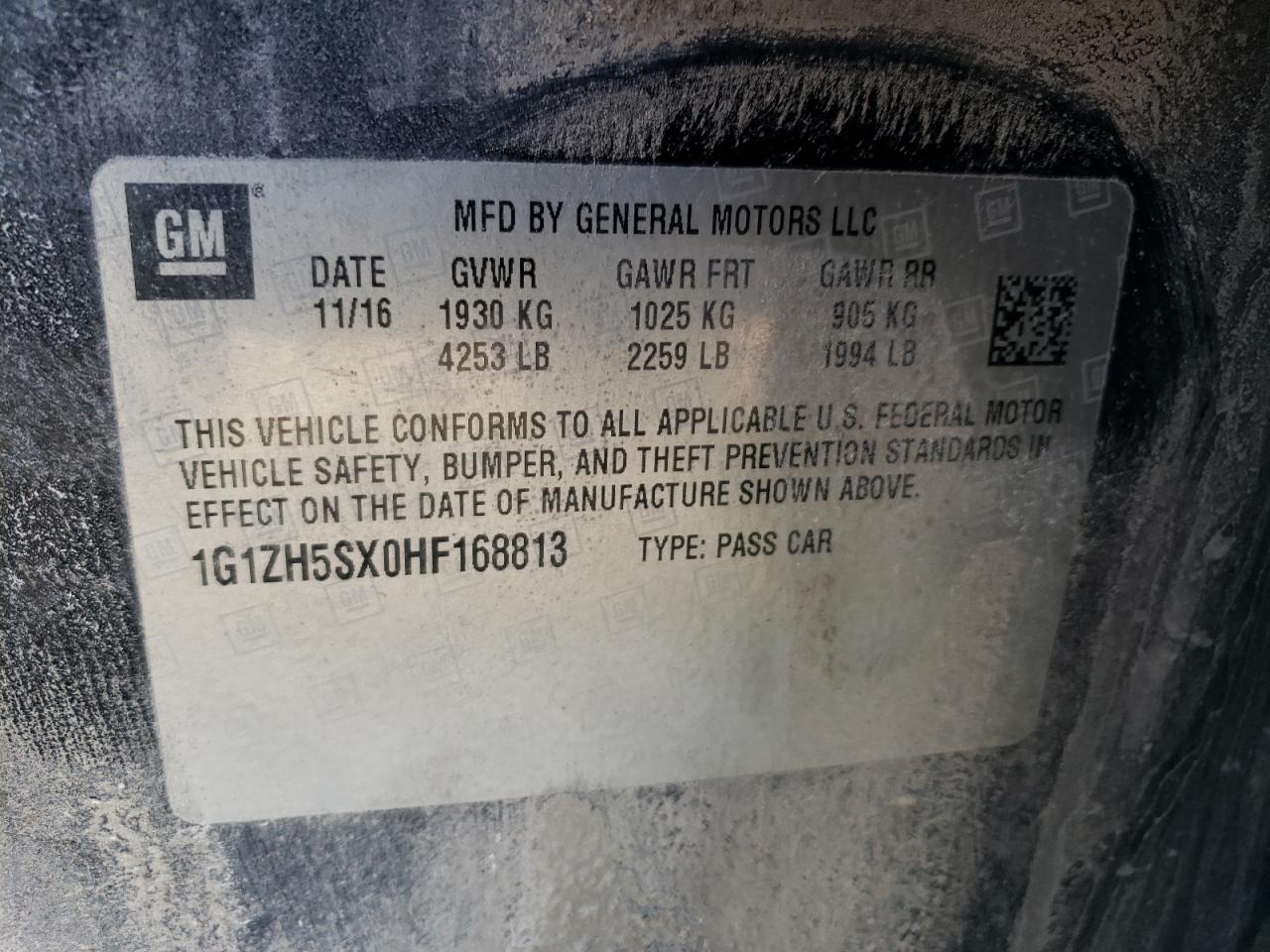 2017 Chevrolet Malibu VIN 1G1ZH5SX0HF168813 Copart auction photo, front end / all over damage thumbnail 14