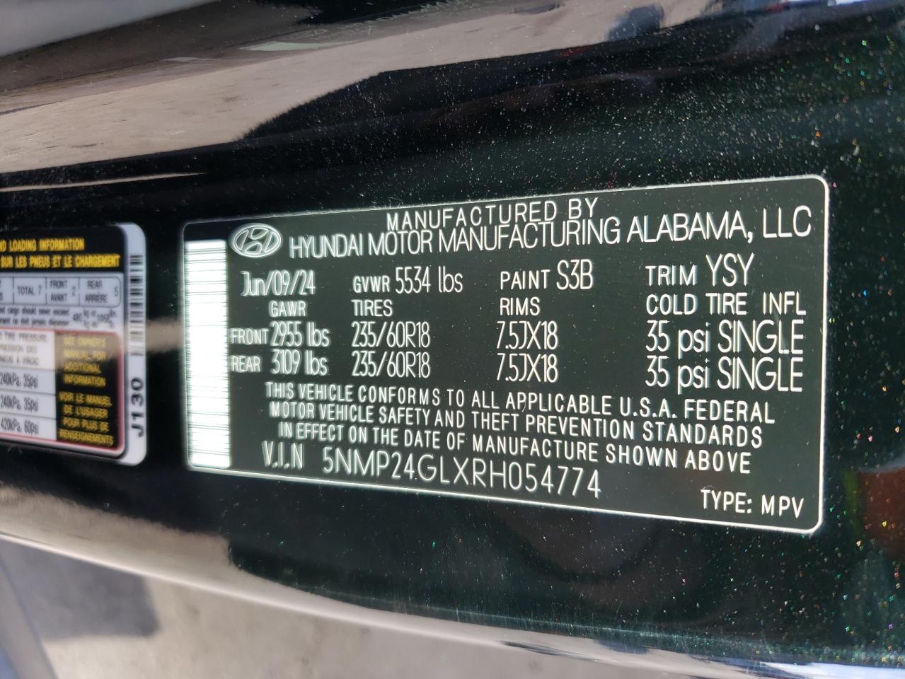 2024 Hyundai Santa Fe VIN 5NMP24GLXRH054774 Copart auction photo, front end damage thumbnail 15