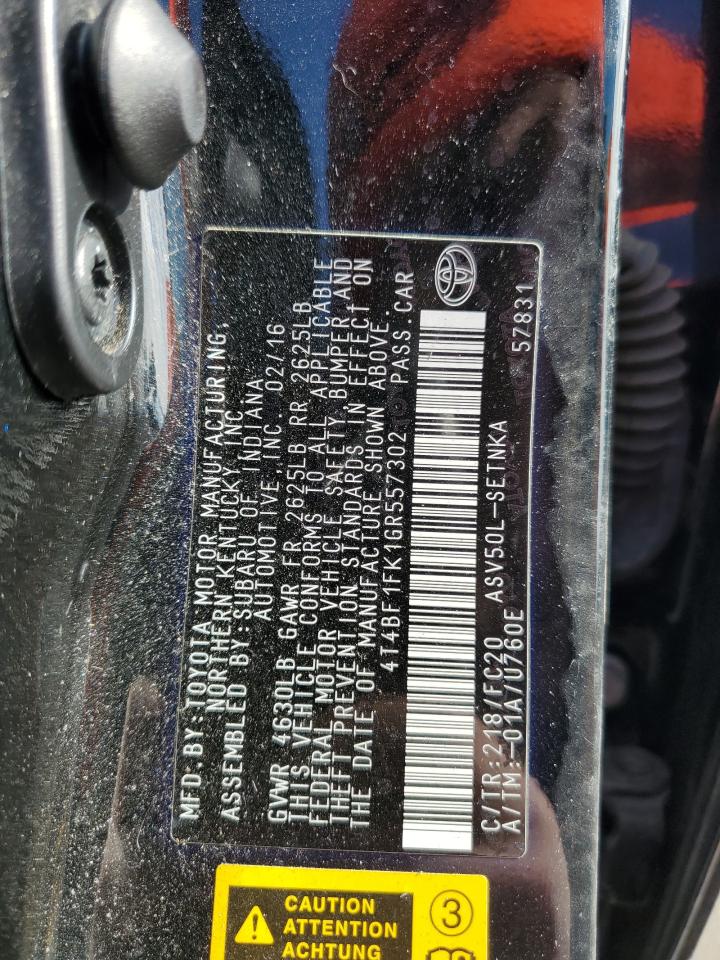2016 Toyota Camry VIN 4T4BF1FK1GR557302 Copart auction photo, side / front end damage thumbnail 12
